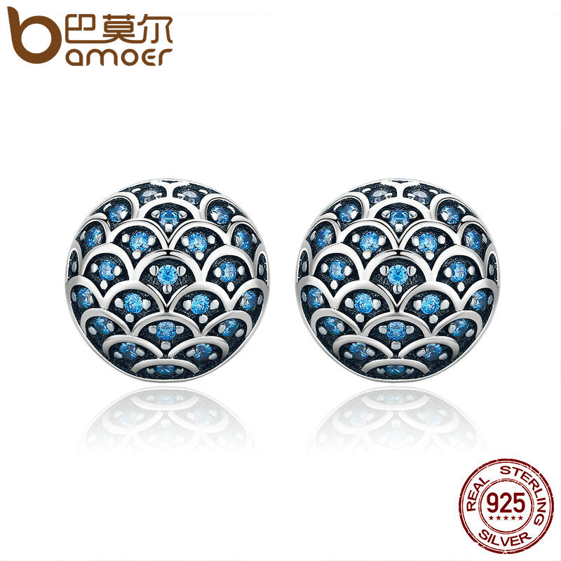 BAMOER Genuine 100% 925 Sterling Silver Legend Of The Sea Clear CZ Small Stud Earrings for Women Sterling Silver Jewelry SCE239