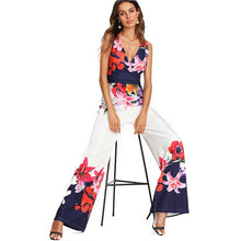 SHEIN Flower Print Zip Back Sleeveless Jumpsuit Elegant 2018 New Women Deep V Neck Sleeveless High Waist Wide Leg Jumpsuit