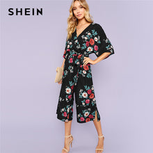 SHEIN Multicolor Vacation Boho Bohemian Beach Split Side Floral Culotte Mid Waist Belted Jumpsuit Summer Women Casual Jumpsuit